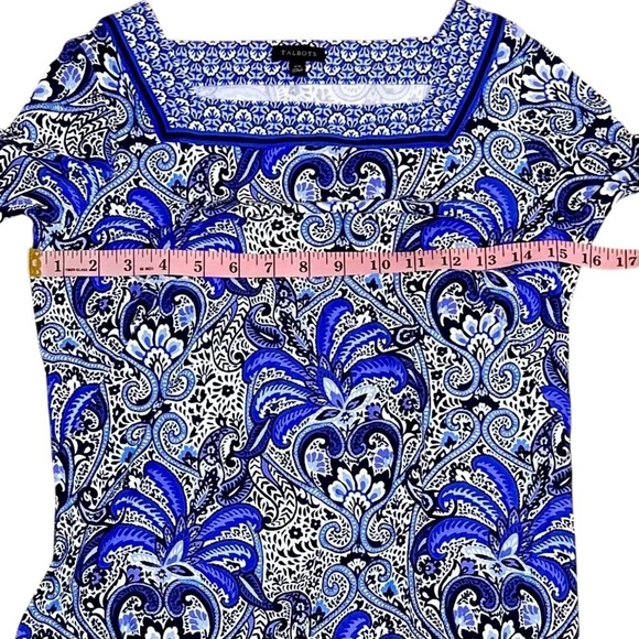 Talbots Blue Sheath Dress Square Neck 3/4 Sleeve Size XS - Picture 10 of 11